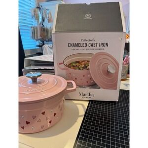 Martha Stewart Collection Enameled Cast Iron 4 Qt Round Casserole Pink Hearts